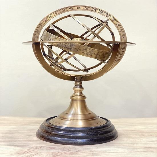 Zodiac Armillary Brass Sphere Globe Display 30.48 Cm Wooden Base