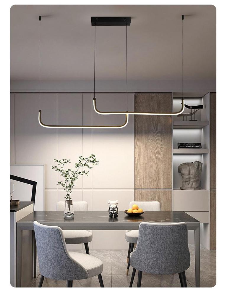 Минималистичная итальянская черная светодиодная люстра: Изящная длинная полоса для ресторана, бара, офиса