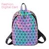Women Backpack Luminous Geometric Plaid Sequin Female Backpacks For Teenage Girls Bagpack Drawstring Bag Holographic Backpack
