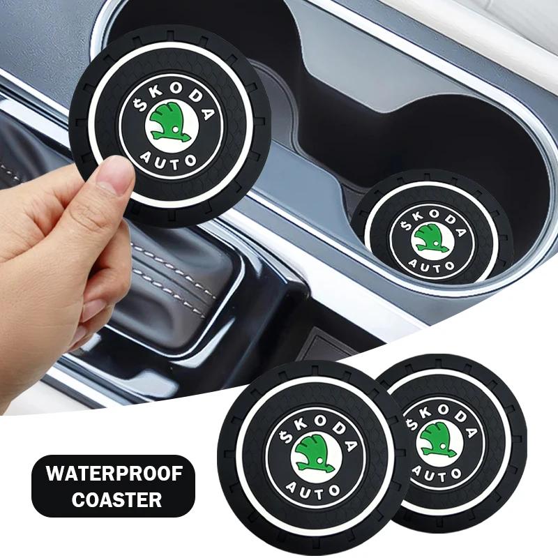 2pcs Car Heat-resisting Coaster Silica Gel Water Cup Slot Dirt Pad For Skoda Sharp Sharp RT3 crystal Sharp Rapid speed Pye Di trunk