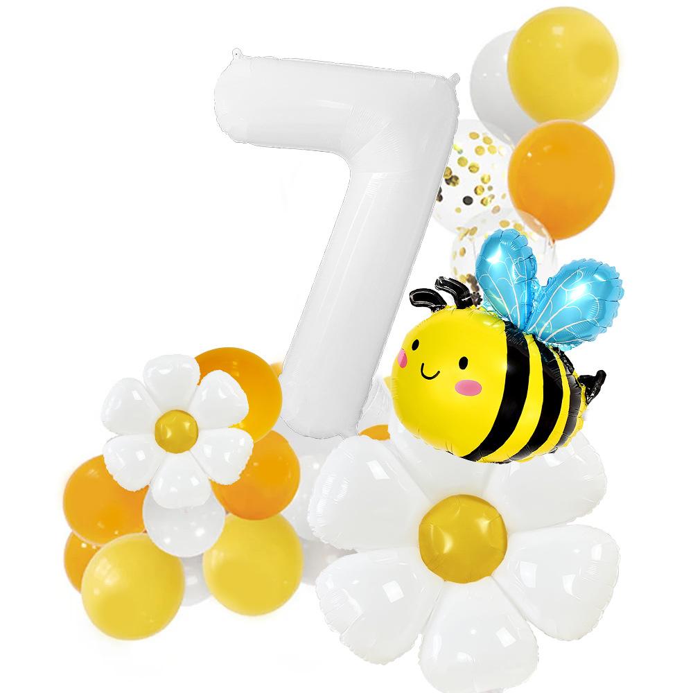 Fresh Air Bee Daisy Birthday Balloon White 32-Inch Digital Balloon Column Site Decoration Scene Arrangement