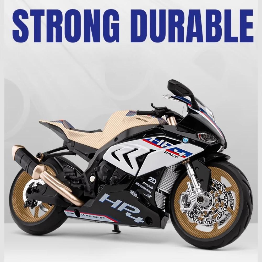 Модель мотоцикла BMW HP4 в масштабе 1/12, игрушка, литой под давлением сплав, свет, музыка, амортизация, мотор, миниатюрные модели, подарки на день рождения для детей