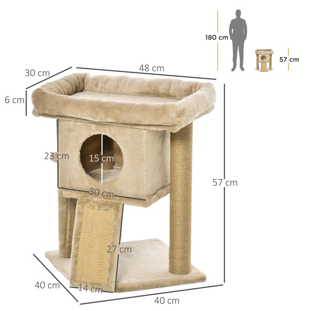 Cat Tree with Jute Scratching Mat, Lounging Platform, Play Ball, Cat House, Coffee Brown, 40 x 40 x 57 cm