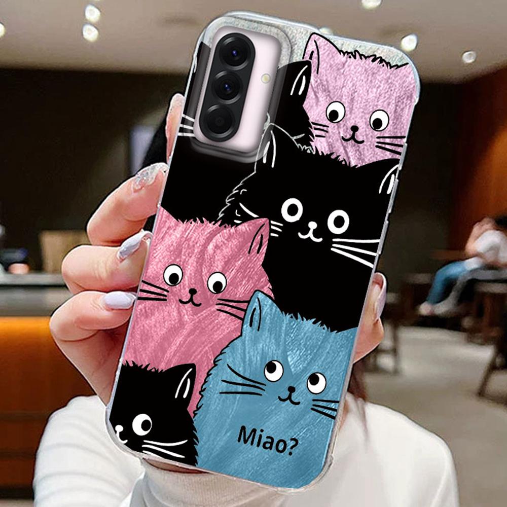 Многочисленные Градиентные Цветные Чехлы для Телефона с Кошками Для Samsung Galxy A56 A26 A36 A16 A55 A35 A15 A25 S25 Силиконовый Парный Чехол