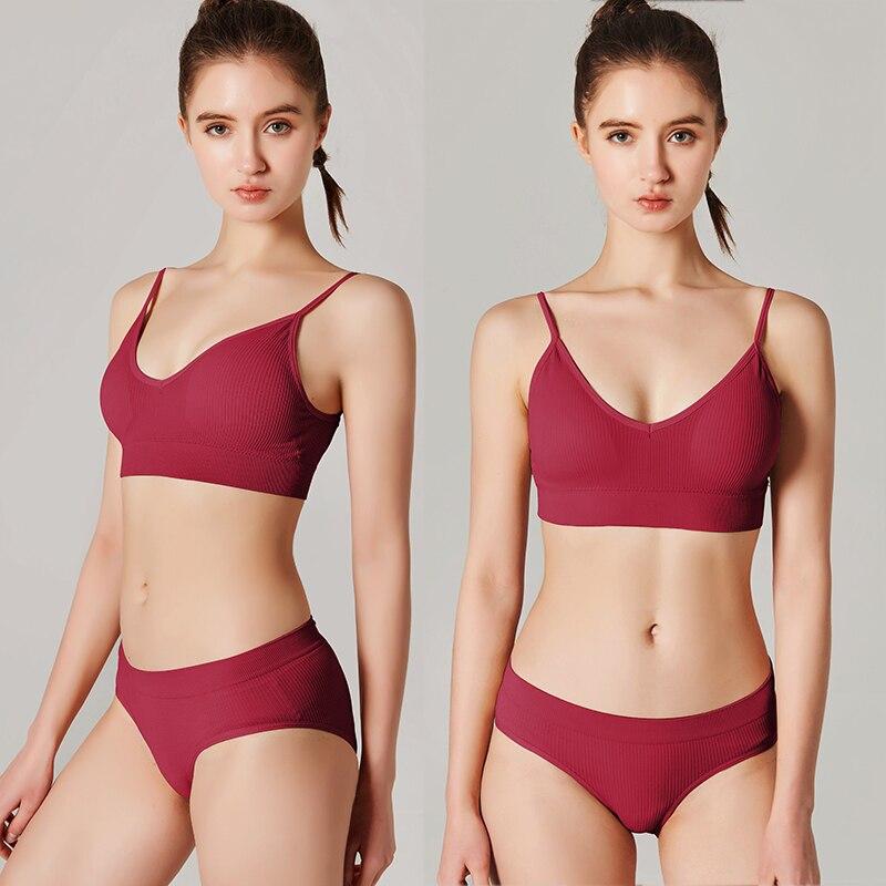 Модный бесшовный комплект с бюстгальтером, женские трусики + беспроводной бюстгальтер, комплект нижнего белья, базовый укороченный топ, трусы на бретельках, интимное нижнее белье, костюм