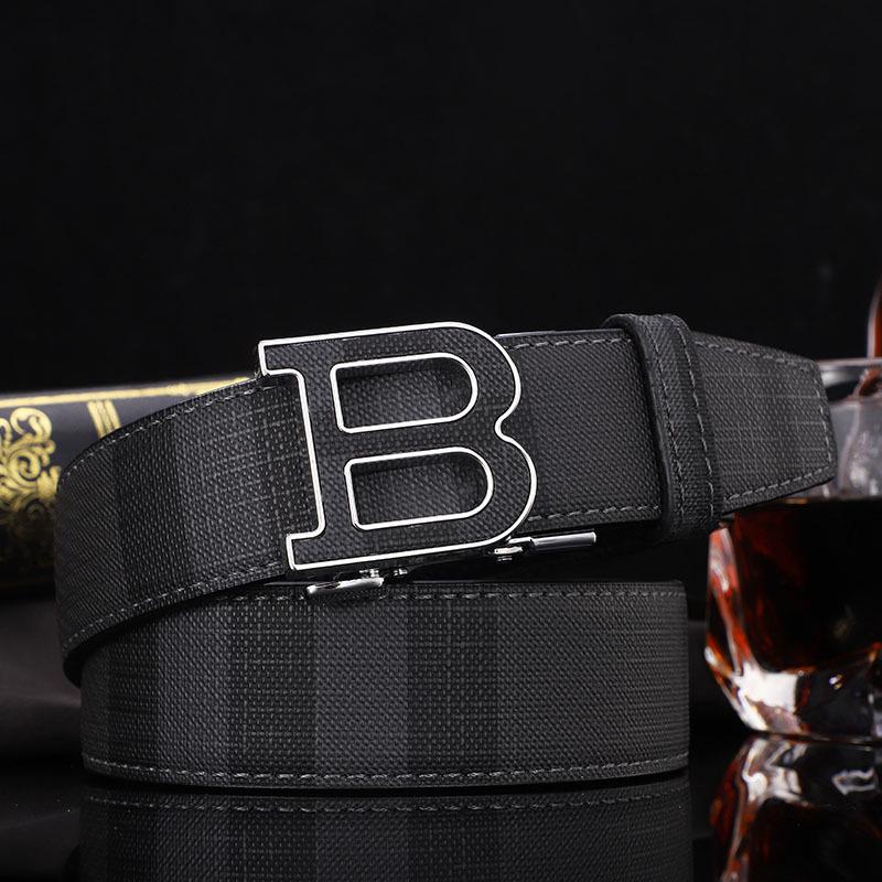 Men's Genuine Leather Belt - Cowhide Plaid with Automatic Buckle, Versatile Business & Fashion Style