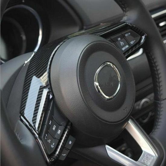 For Mazda CX-5 CX5 2017-2023 Carbon Fiber 3X Car Steering Wheel Decor Cover Trim