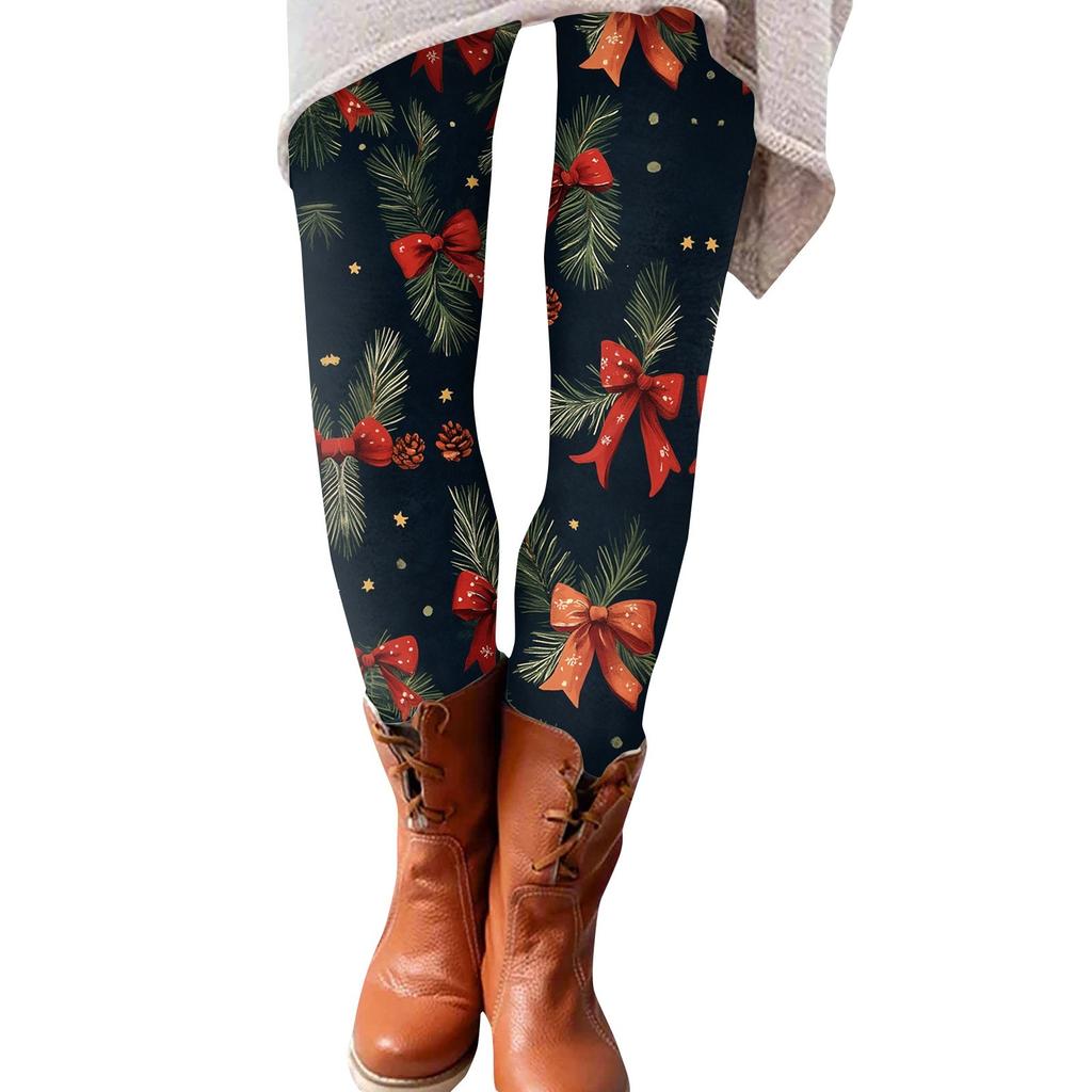 Women's Fashion Christmas Print Elastic Soft Leggings Casual Home Sleep Pants