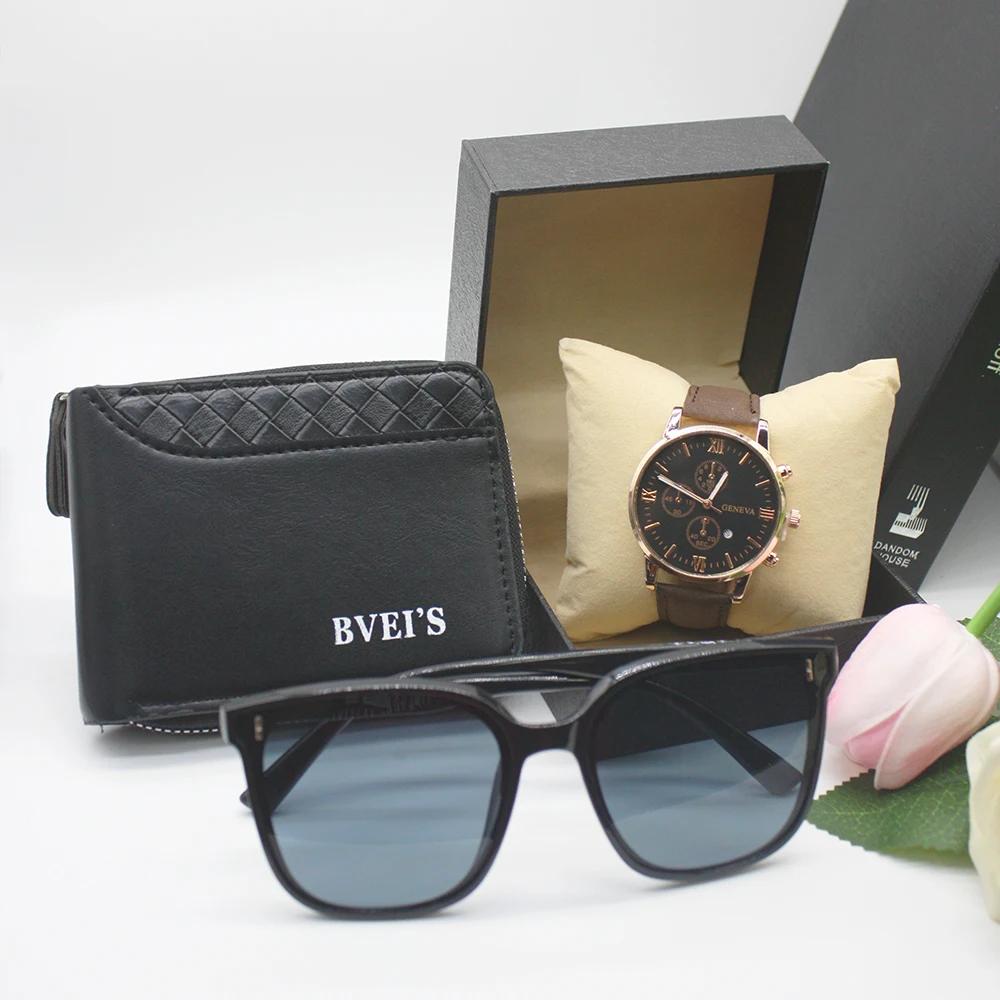 Набор из 4 предметов, подарки для мужчин, тонкий кошелек, мужские поляризованные солнцезащитные очки, оригинальный классический браслет, в комплекте коробка для одноклассника, подарок маме