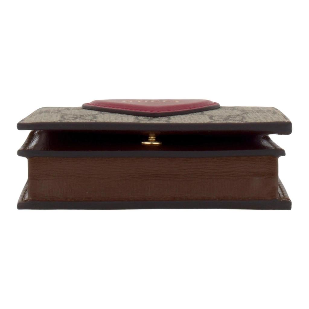 Gucci Коллекция ко Дню святого Валентина Монограммный логотип 3D-акцент в виде сердца Складной вдвое клатч Канвасовый держатель для карт Женский стиль Коричневый