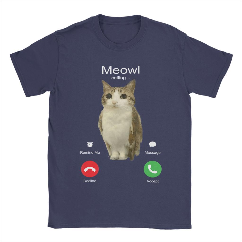 Мужская футболка Meowl Is Calling Телефонный звонок Мем Мозговая гниль Забавная кошка Сова Хлопковые футболки Футболки с коротким рукавом Круглый вырез Одежда