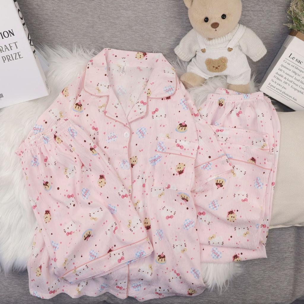 Cloud cotton pajamas women's summer short sleeves shorts trousers three-piece set sweet cartoon thin loungewear spot