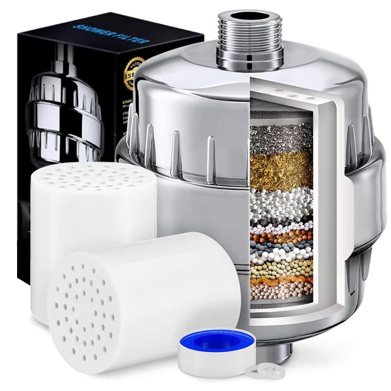 Universal Shower Head Filter 15-Stage Alkaline Water Softener Filter for Hard Water, Chlorine Removal, Vitamin C Shower Filter