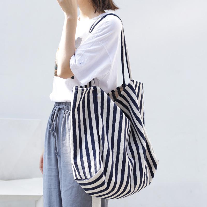 Сумка-ведро Niche Striped из холста для женщин, большая вместительная сумка-тоут в стиле ленивых для поездок на работу, новая тенденция 2025 года, большая сумка для покупок через плечо