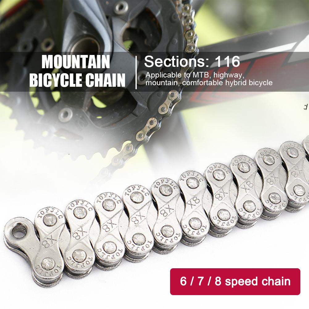 6 7 8 Скоростная Серебристая Горная Шоссейная Велосипедная Цепь MTB Часть Углеродистая Сталь Велосипедная Цепь 1/2 x 2/32 дюйма 116 Звеньев Велосипедные Запчасти