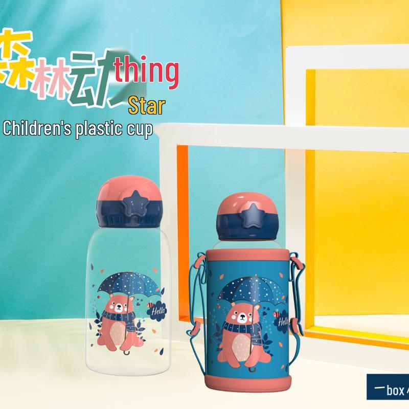 Мультяшный пластиковый стакан для воды с трубочкой-носиком для детей - Портативный и идеально подходит для школы