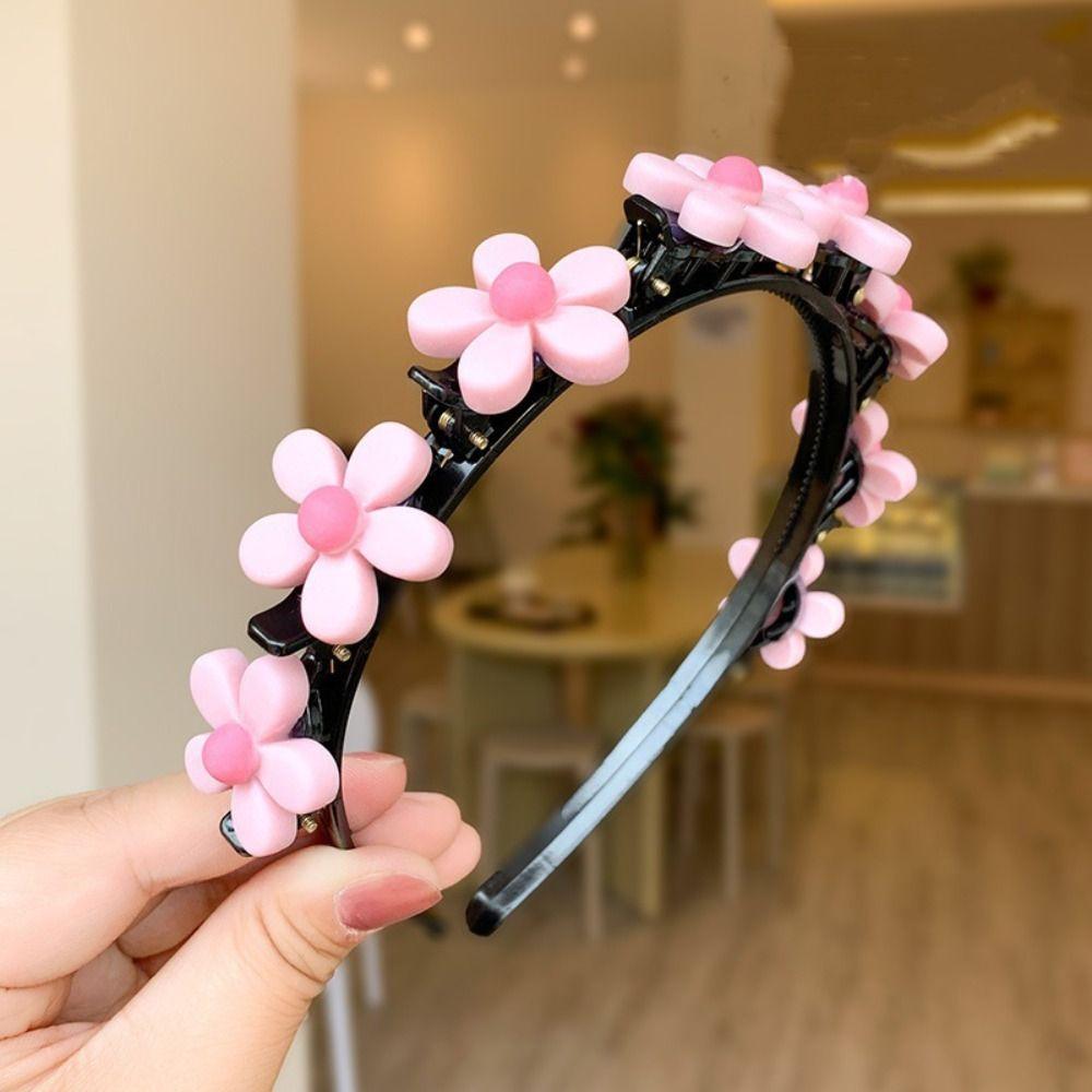 Braided Double Bangs Hairpin Hairband Colorful Flower Kids Teeth Headband  Headwear