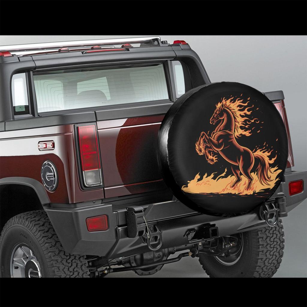 Blazing Fire Horse Spare Tire Cover Durable Polyester Truck SUV Wheel Protector