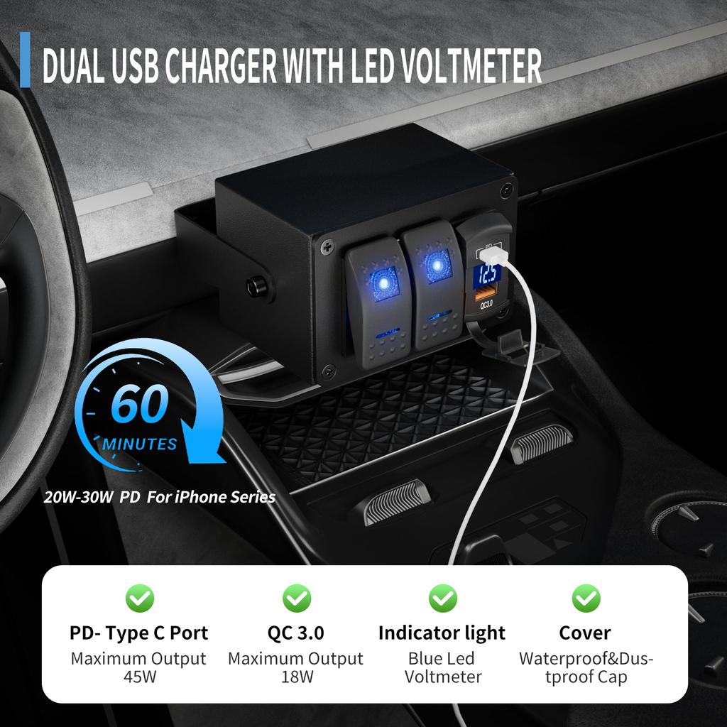 2-клавишный переключатель, водонепроницаемая светодиодная панель переключателей 12 В, однополюсный переключатель ВКЛ/ВЫКЛ с двумя USB-выходами для лодок, морских автомобилей