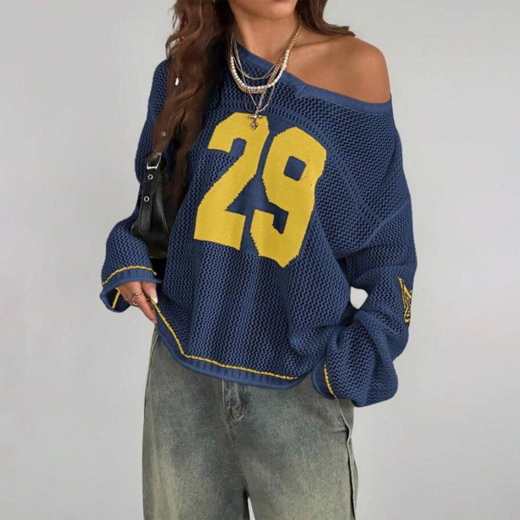 Women's Fashion Casual Street Trend Digital Printing V-Neck Long Sleeve Knit Top