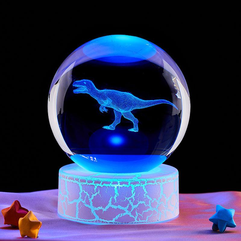 Мультяшный динозавр 3D Хрустальный шар Ночник - Светящееся стеклянное украшение Подарок на день рождения