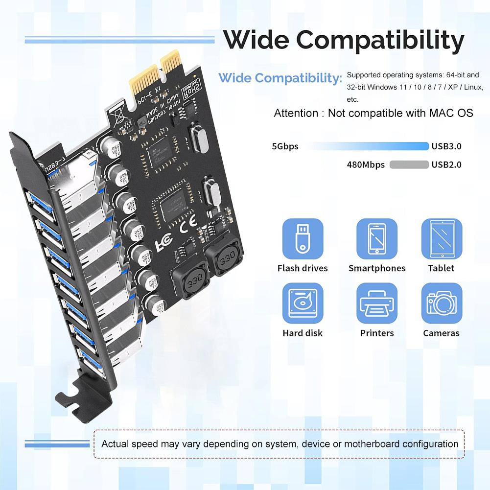 7-Port USB 3.0 PCIe Expansion Card 5Gbps PCIe USB 3.0 Hub Controller Adapter External Controller for Windows 11/10/8/7/XP/Linux