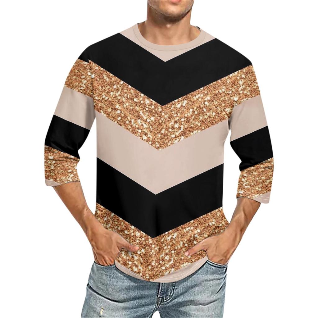 Мужская однотонная футболка с круглым вырезом и рукавами три четверти