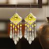Classical Royal Style Texture Leaf Tassel Earrings Fashion Ethnic Enamel Rhinestone Elegant Earrings for Women Unique Jewelry
