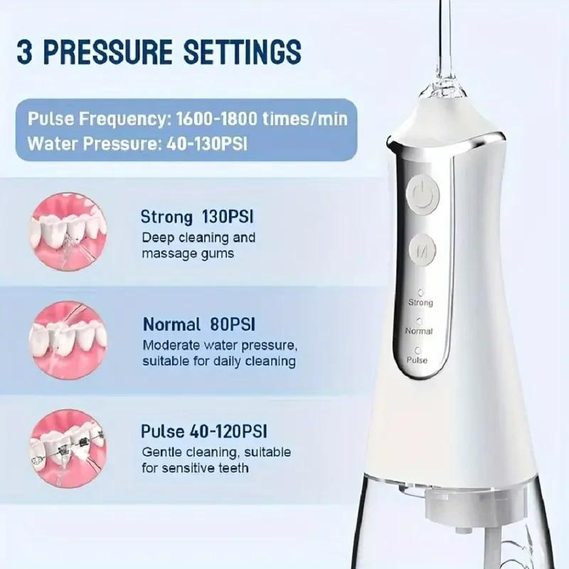 Water Flosser for Teeth Cleaning and Flossing 300ml Water Tank 3 Modes Cordless Rechargeable Oral Irrigator for Home Travel