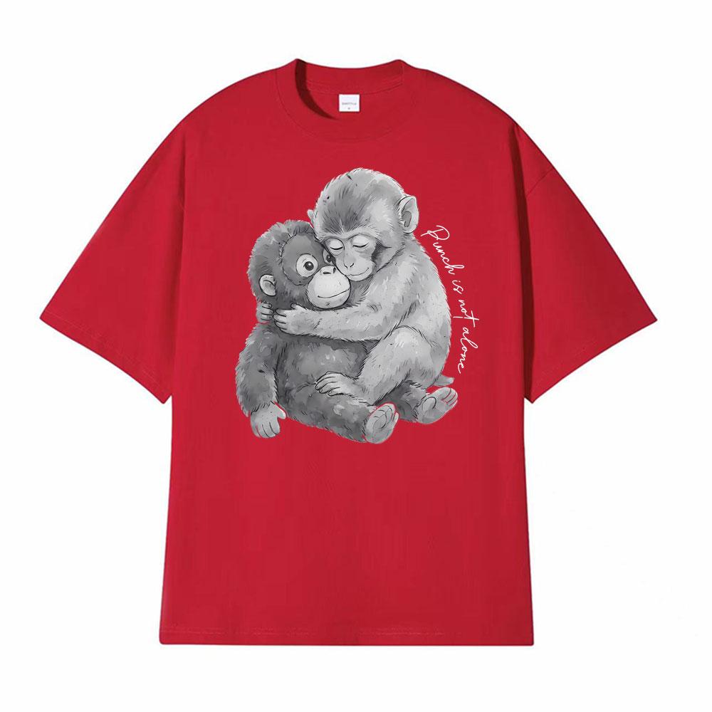 Графические футболки Punch Monkey Hug Is Not Alone для мужчин и женщин, одежда, винтажная мода, хлопковая футболка, высококачественная футболка, уличная одежда