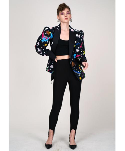 Greedilous Multi-Shape Print Power Shoulder Jacket