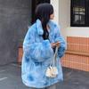 Winter Tie-dye Fur Rabbit Fur Jacket Medium and Long Large Size Lapel Women's Clothing Zipper Printing Plush Clothes Thick