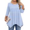 Womens Plus Size 3/4 Sleeve Shirts  Round Neck Tunic Tops Basic Loose Fit Tee Tops L-5XL