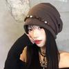 2025 Korean-Style Beaded Slouchy Hat: Women's Simple Spring/Autumn Fashion Beanie for Large Head Circumference