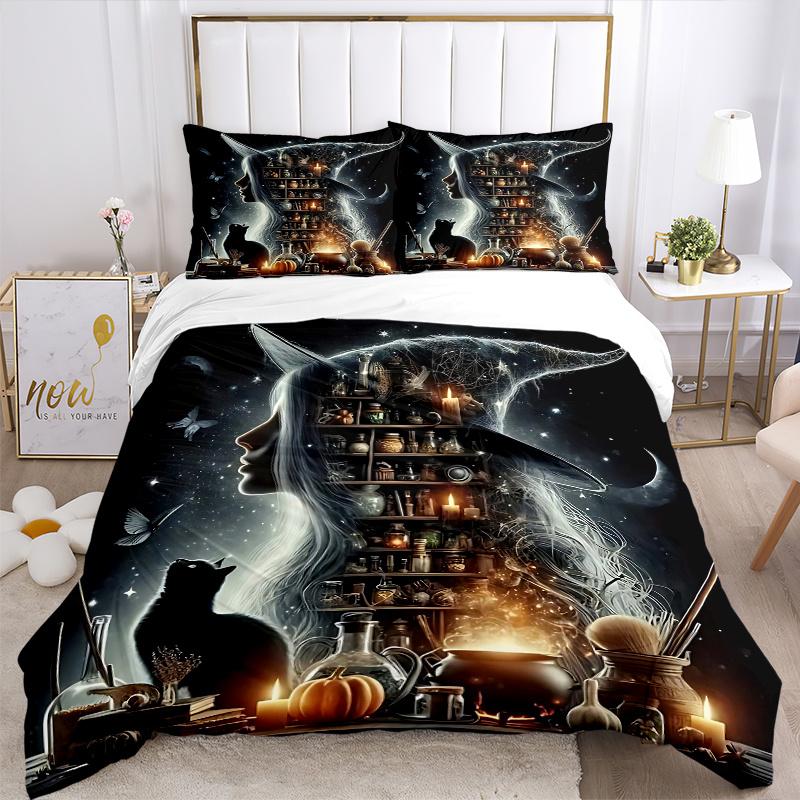 3pcs Witch's Cauldron Quilt Set Cartoon Themed Bed Quilt Set Lovely Character Bedroom Decor Bed Quilt Set