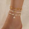 Starfish Shell Stretch String Anklet Women's Multi-Layer Set Bohemian Beach Style