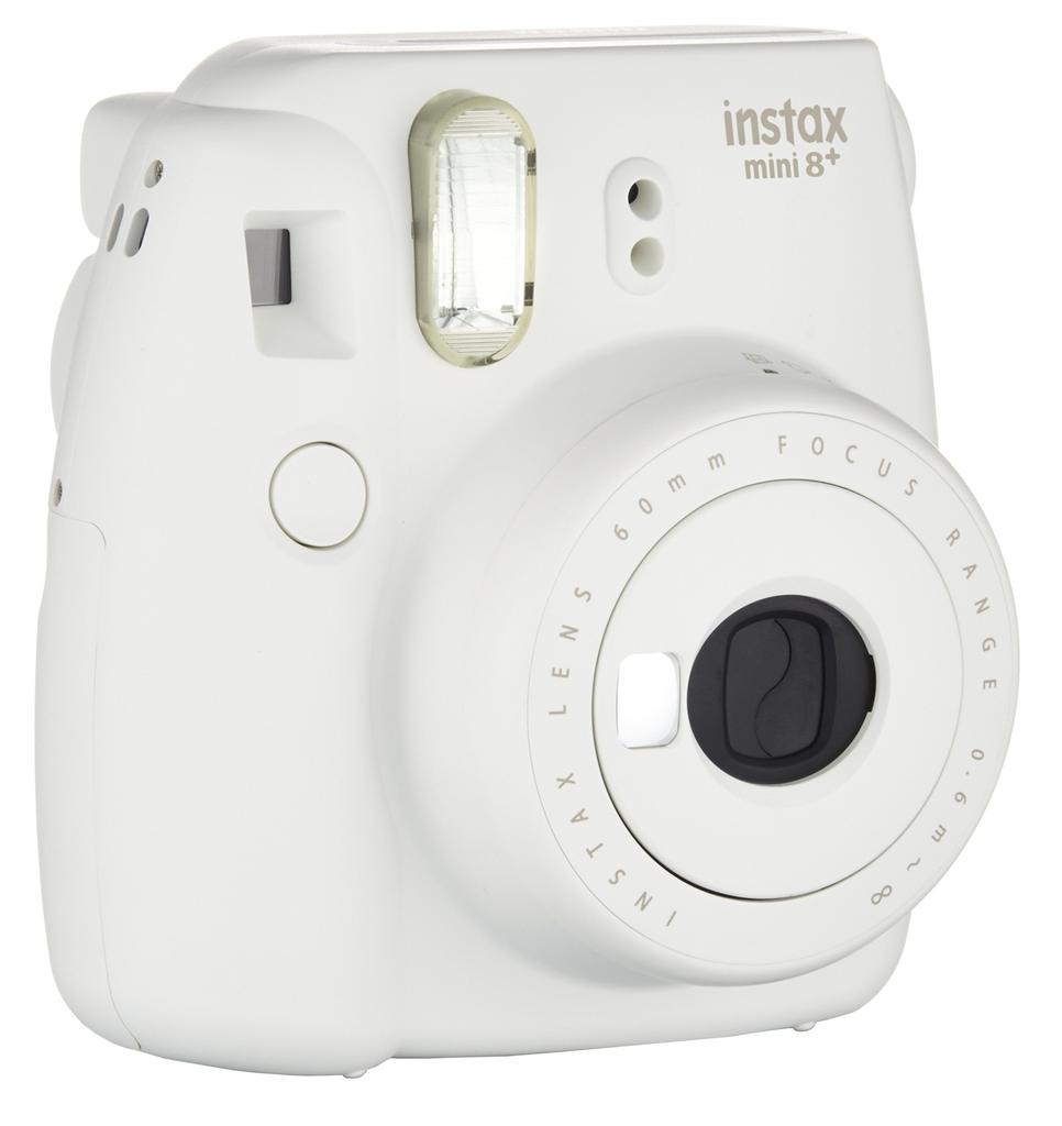 Fujifilm Фотоаппарат мгновенной печати instax mini8 plus с объективом и оригинальным ремешком на руку ваниль INS MINI 8P VANILLA крупным планом
