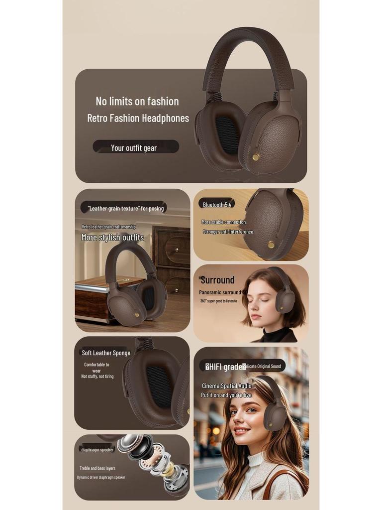 Беспроводные Bluetooth 5.4 наушники накладного типа M19 в ретро-стиле для мобильных телефонов, Модная версия 2025 года.