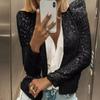 Short Casual Women's Jacket for Spring with Eye-catching Sequins and Chic Style