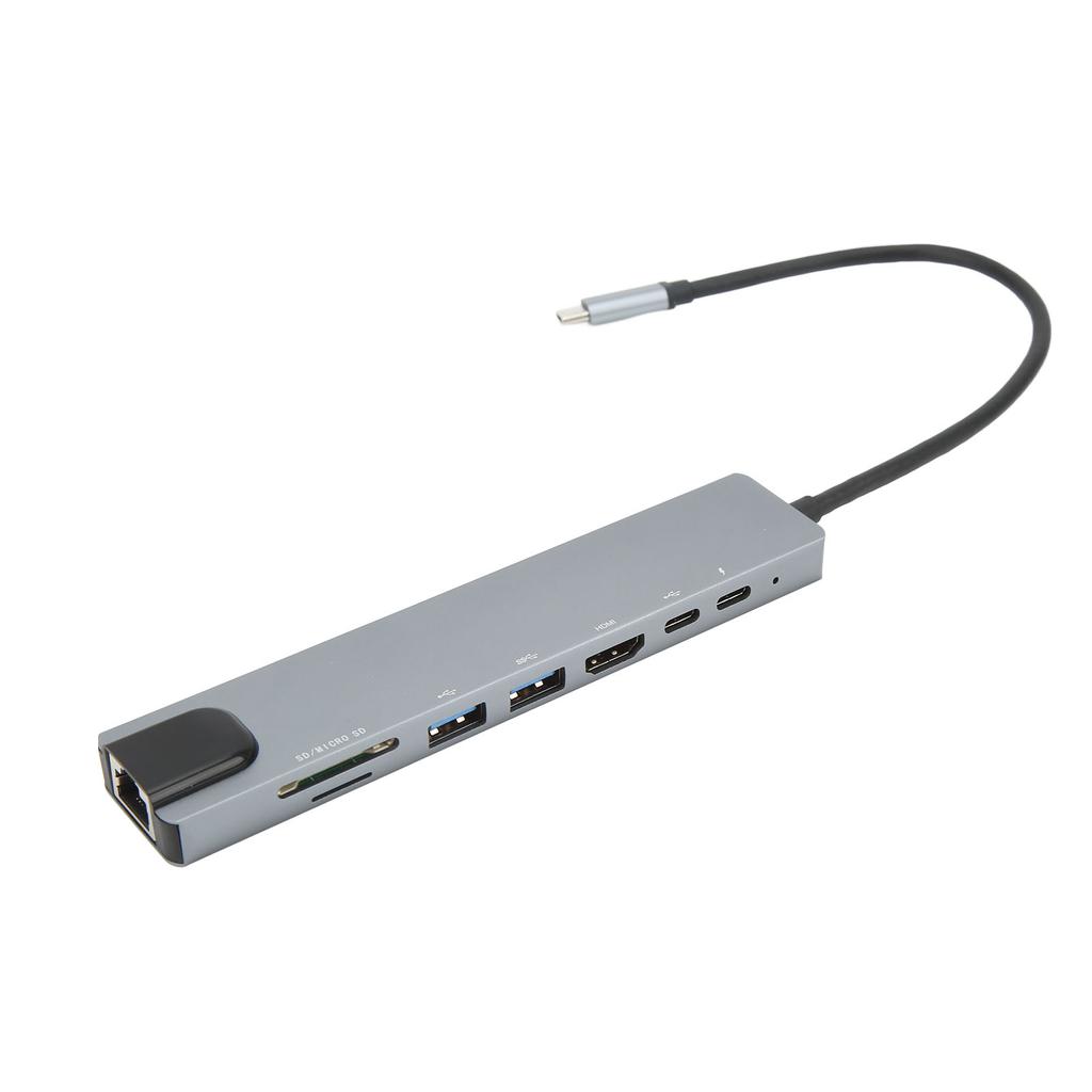 8 Ports Type C Hub USB3.0 PD RJ45 High Definition Multimedia Interface Memory Card Reader for
