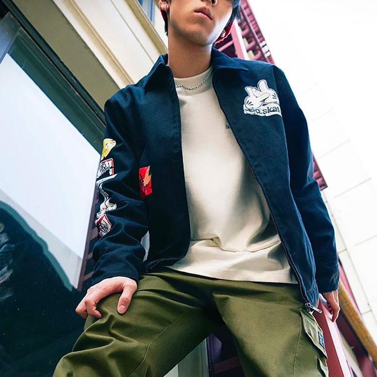 Li Ning X Og_Slick Collaboration Skateboard Series Cartoon Pattern Printed Freeneck Cotton Jacket Winter Men Jacket Black AJMS017-2