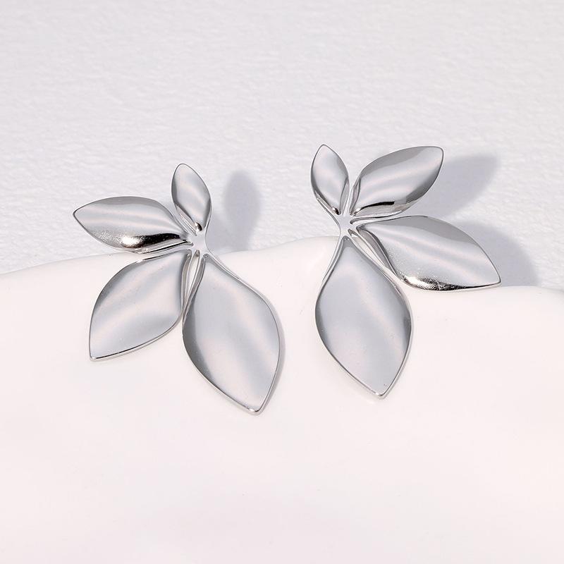 925 Silver Needle Korean Fashion Leaf Flower Earrings For Women Metal Earings Jewelry Trending Women's Golden Color Earring