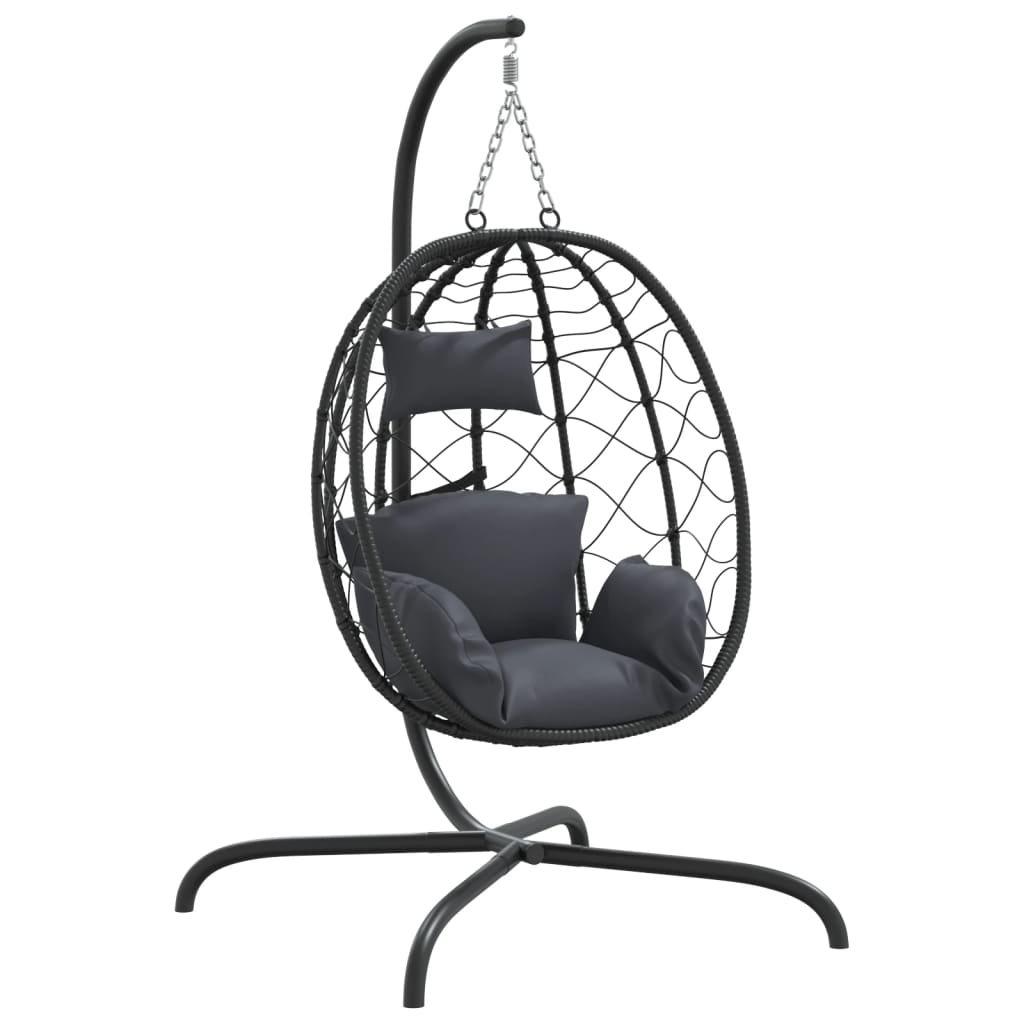 Hanging Egg Chair with Cushions Anthracite Grey Poly Rattan & Steel