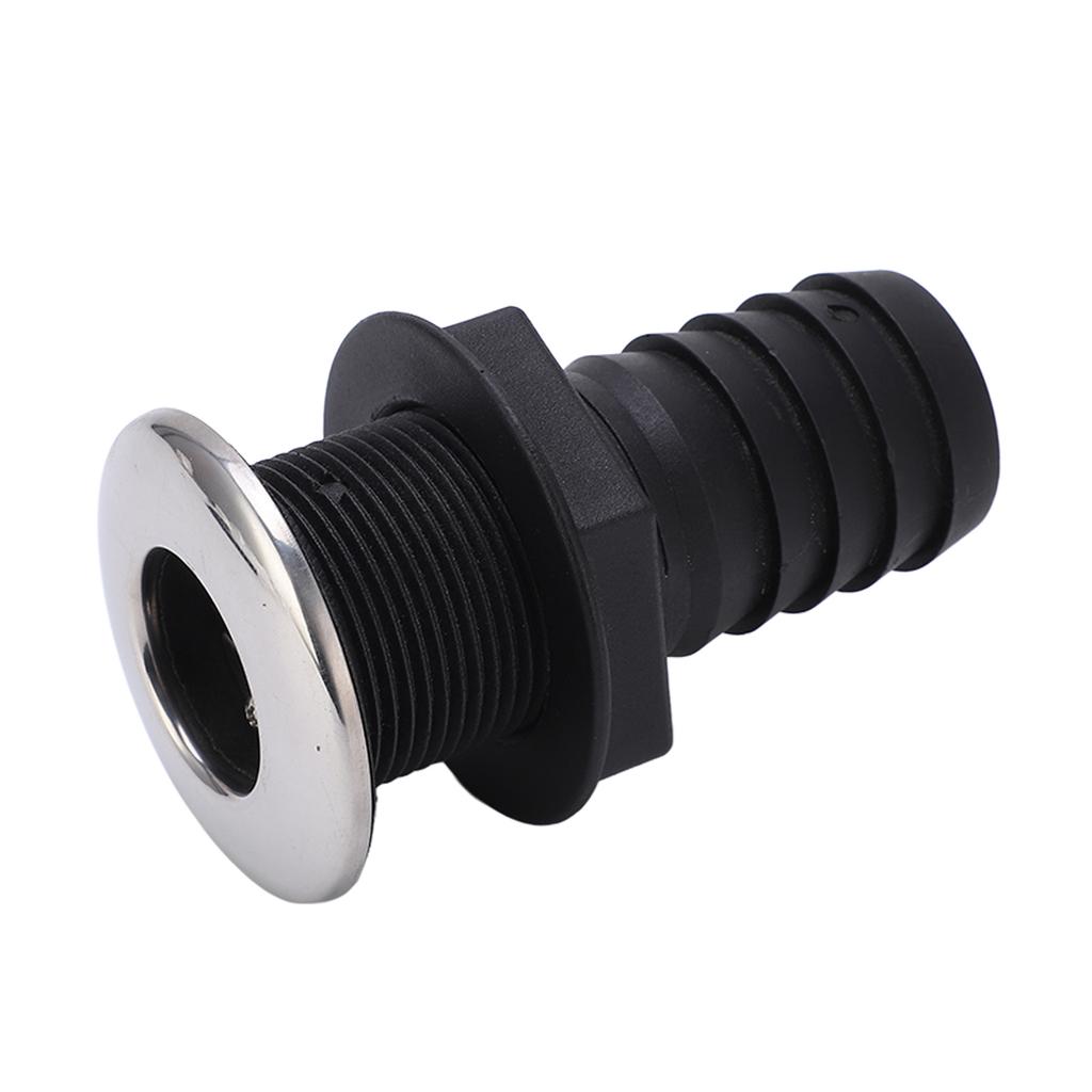 1 1 2in Through Hull Drain Straight Black with Stainless Steel Cover Flapper for Boats Yachts Ships
