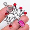 Ruby(Simulated), Garnet Handmade 925 Sterling Silver Jewelry Pendant 2.52" A3B36
