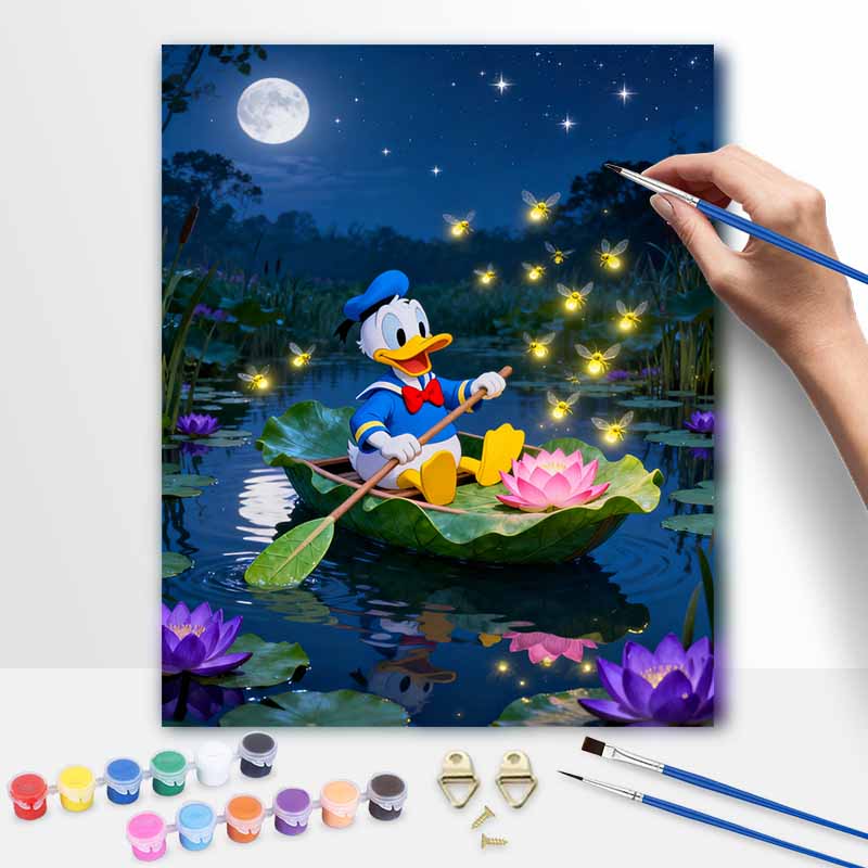 Disney Цифровой набор для рисования маслом Арт-набор Дональд Дак Лотосовый пруд в лунном свете Ручная раскраска Раскрашивание Домашний декор
