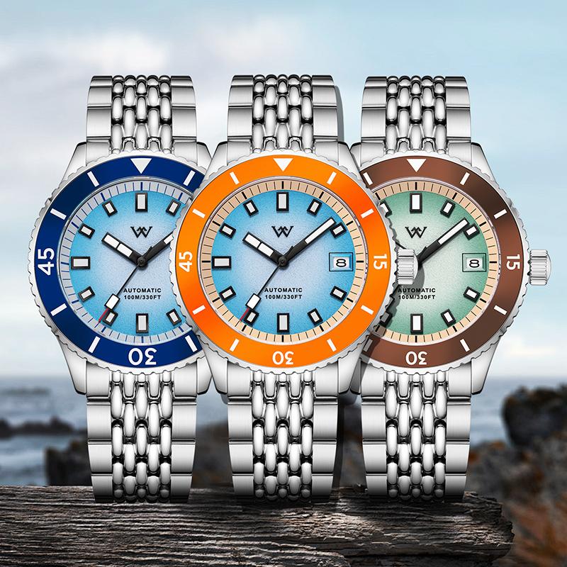 WM Watch Автоматические Механические Дайверские Часы Мужские Циферблат с Градиентом и Искрящейся Текстурой Керамический Безель NH35 Покрытие AR Welly Merck Watch WM212