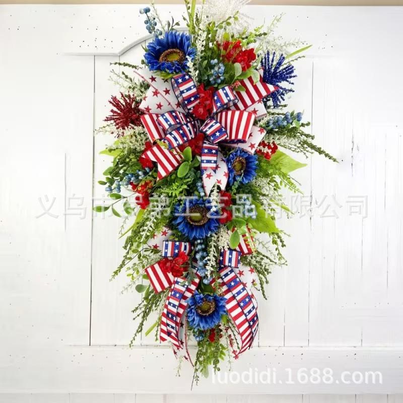 4th Of July Wreath Door Hanging Decoration With USA Flag Patriotic Party Home Outdoor Festive Display