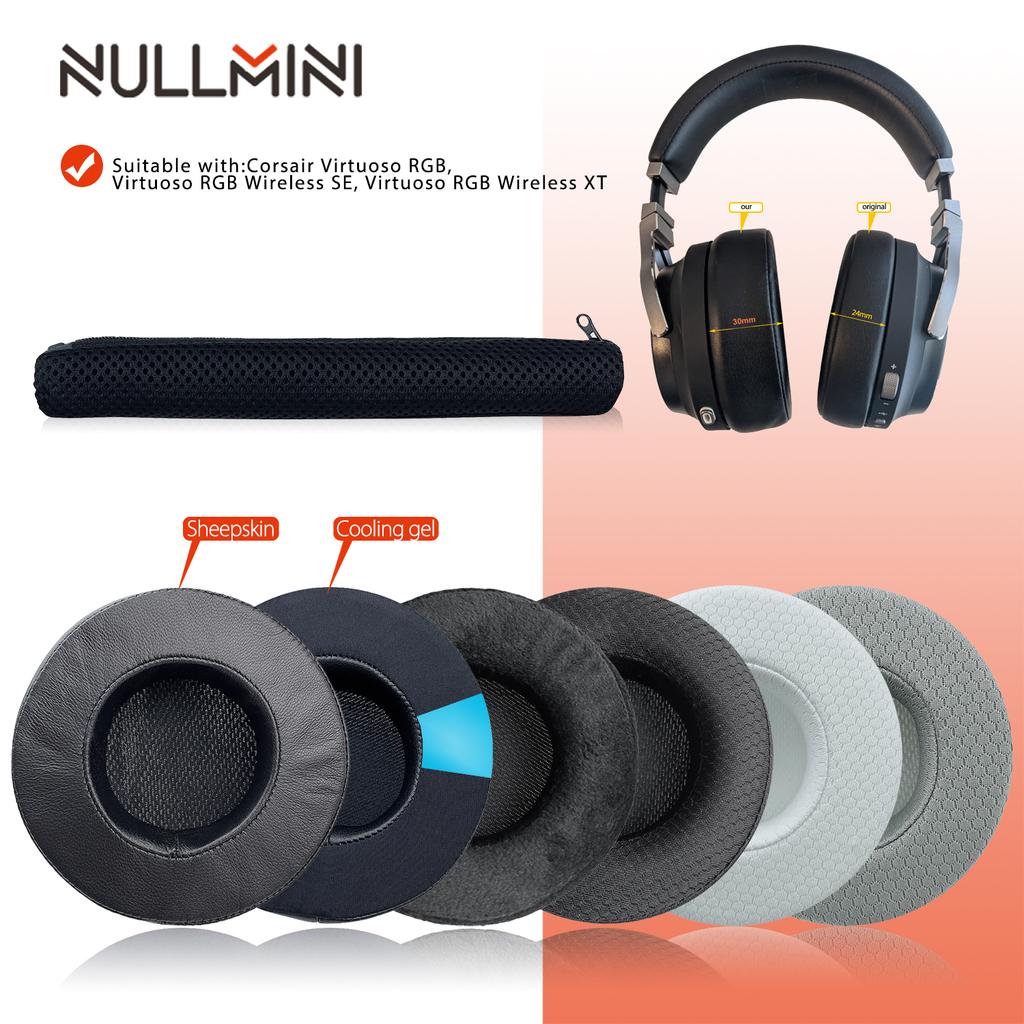 NullMini Replacement Earpads for Corsair Virtuoso RGB, Virtuoso RGB Wireless SE, Virtuoso RGB Wireless XT Headphones Headband