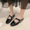 Fashion 2025 New Soft Leather Silver Buckle Strap Casual Shoes Fashion Flats Elegant Glitter Metallic Mules Shoes Cover Toe Slippers